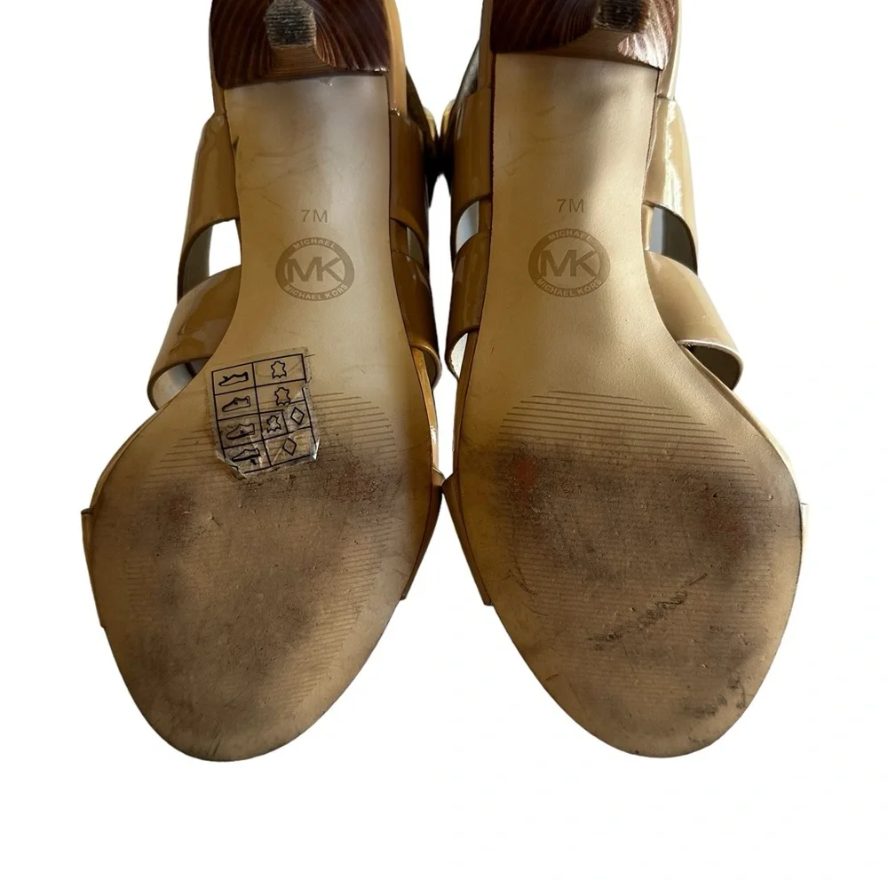 MICHAEL KORS JOSSELLE OPEN TOE WOMANS CAMEL LEATHER SHOE SZ 7M - Picture 9 of 13